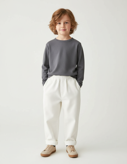 Pantalon Blanc Côtelé Ample Décontracté Enfant Automne - Cordé