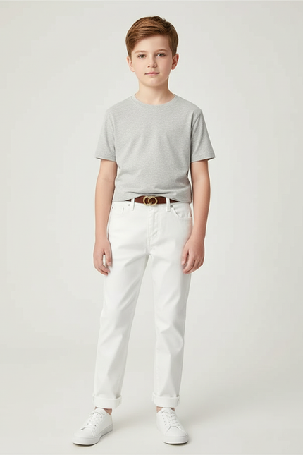 Pantalon Blanc Garçon Coton Slim Décontracté