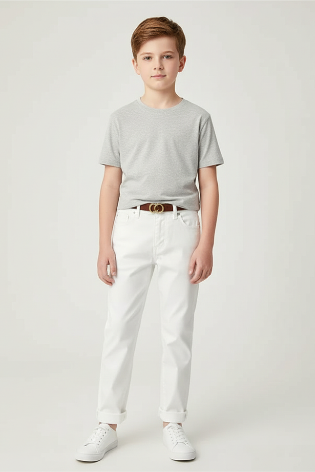 Pantalon Blanc Garçon Coton Slim Décontracté