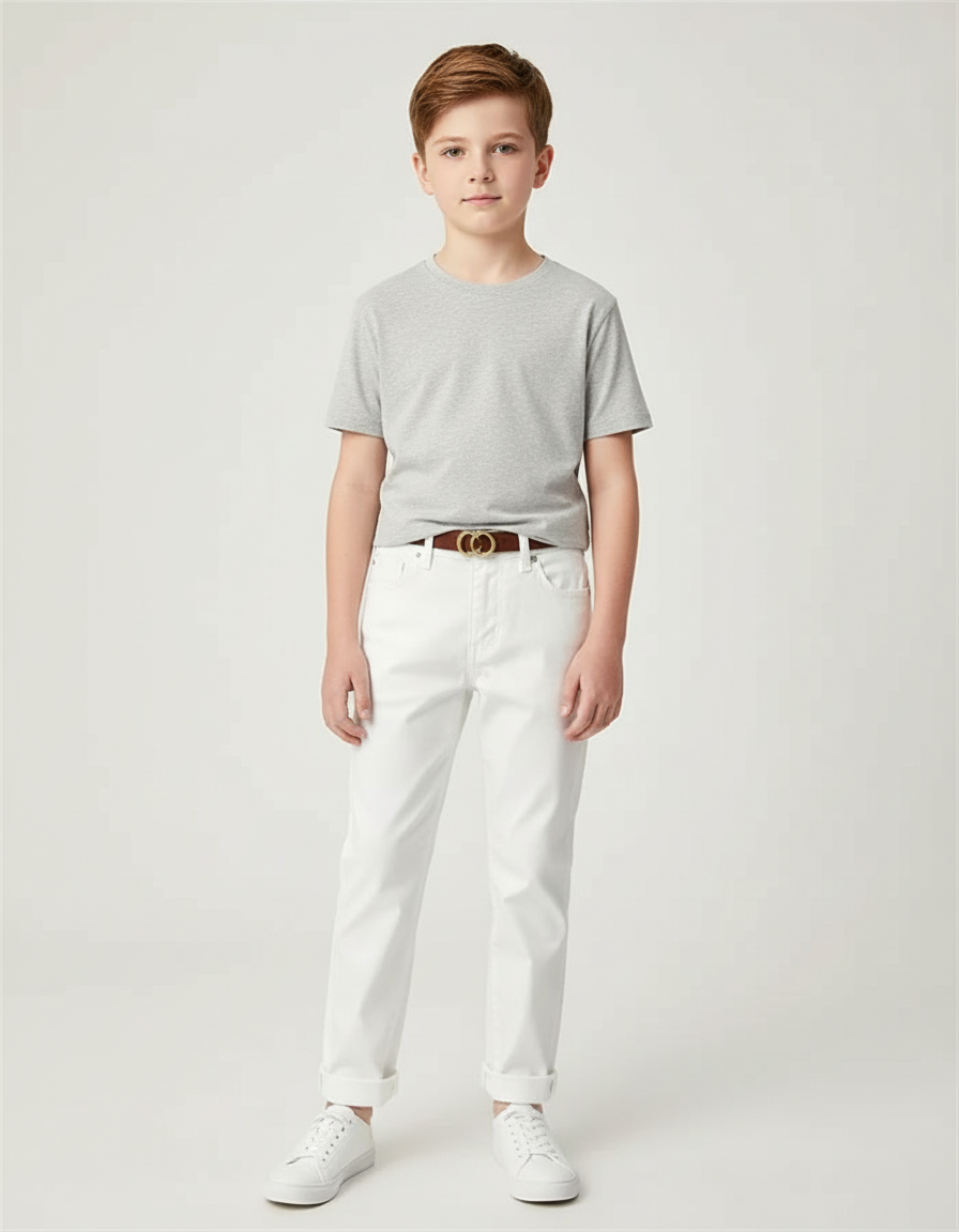 Pantalon Blanc Garçon Coton Slim Décontracté