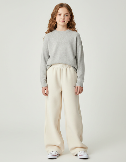 Pantalon Blanc Ample Molletonné Enfant Décontracté - Beige