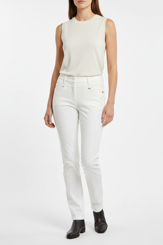 Pantalon Blanc Ajusté Stretch Femme Élégant - Gabardine
