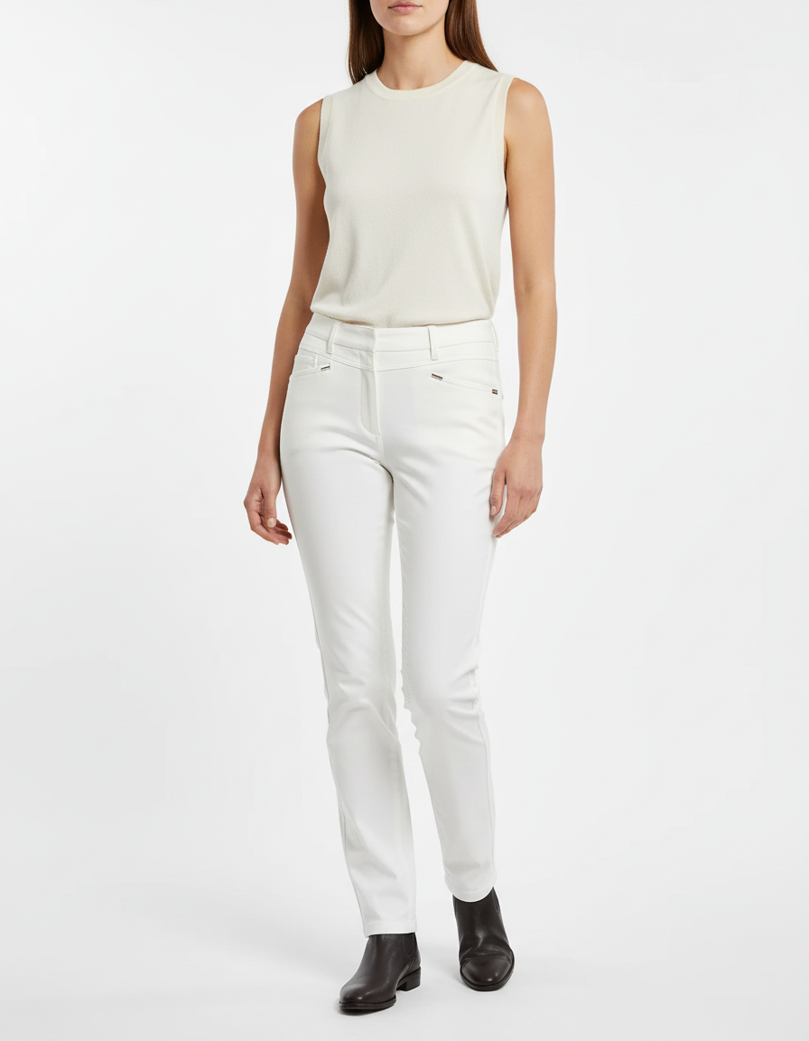 Pantalon Blanc Ajusté Stretch Femme Élégant - Gabardine