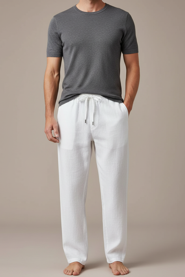 Pantalon Large Lin Blanc