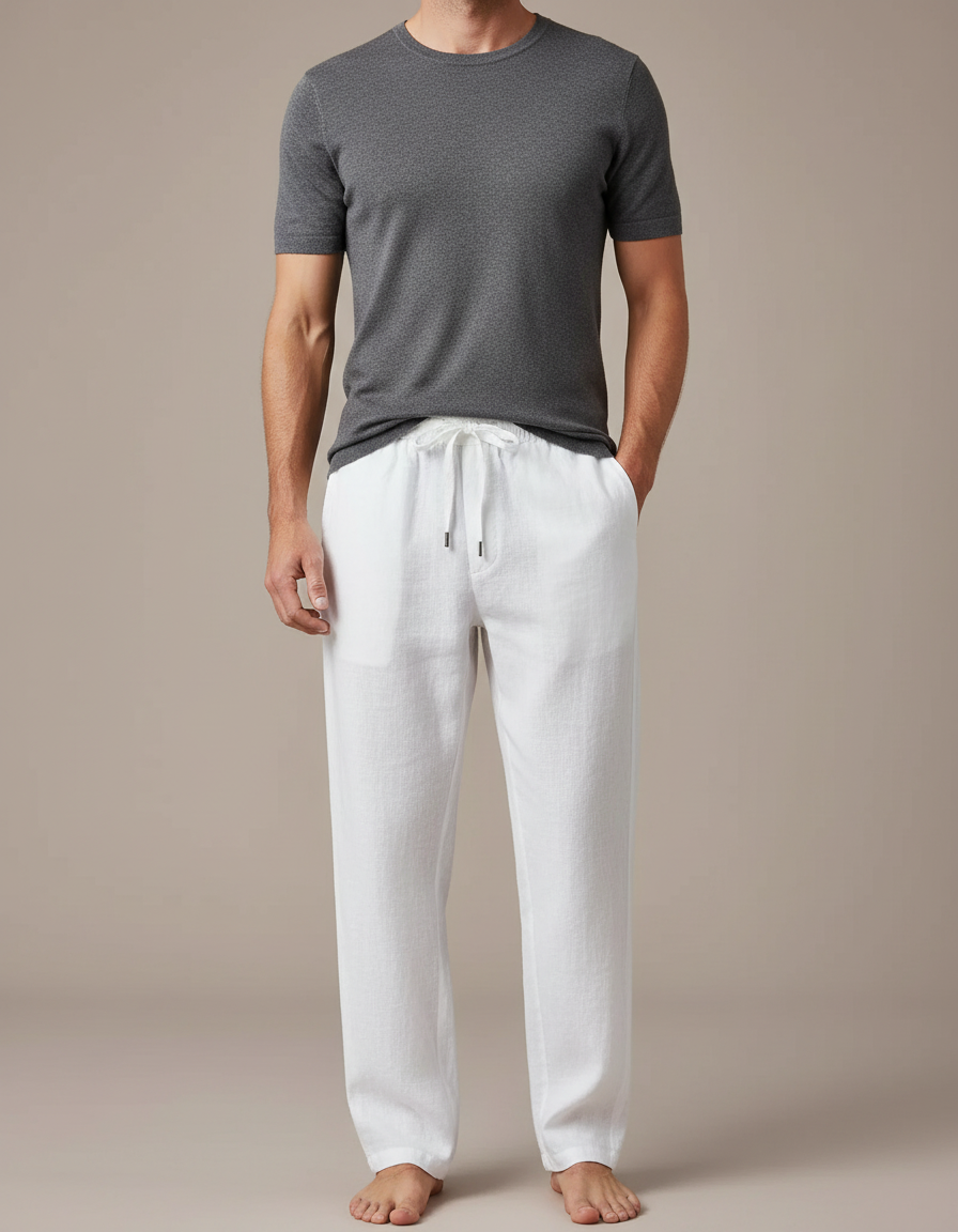 Pantalon Large Lin Blanc