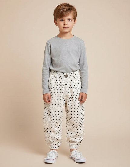 Pantalon Blanc À Pois Noir Ample Confortable Enfant - Cordé