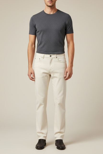 Pantalon Blanc Homme Droit Décontracté Coton Écru - Jean
