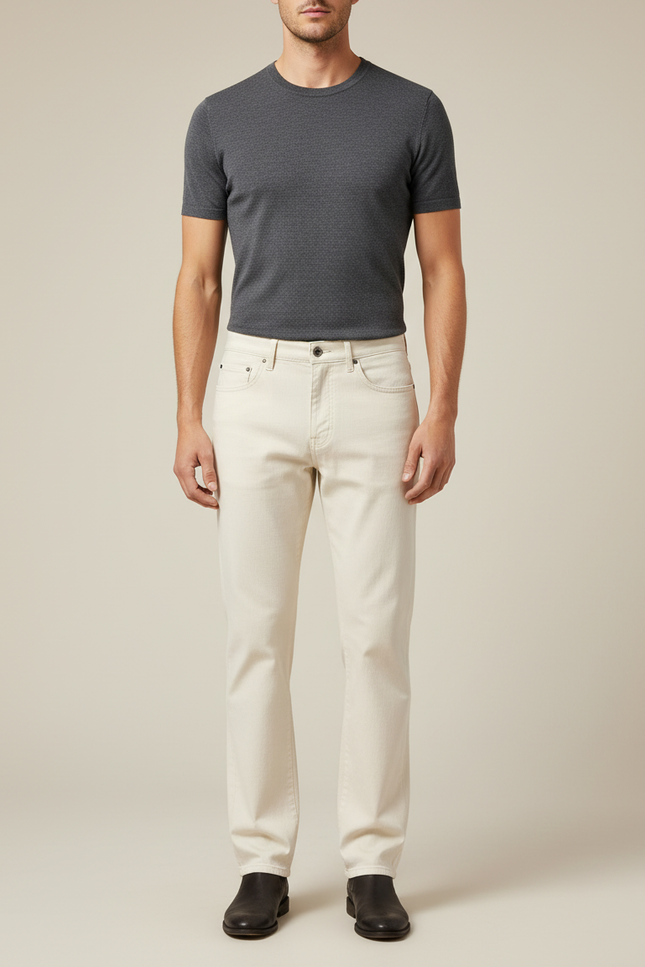 Pantalon Blanc Homme Droit Décontracté Coton Écru - Jean