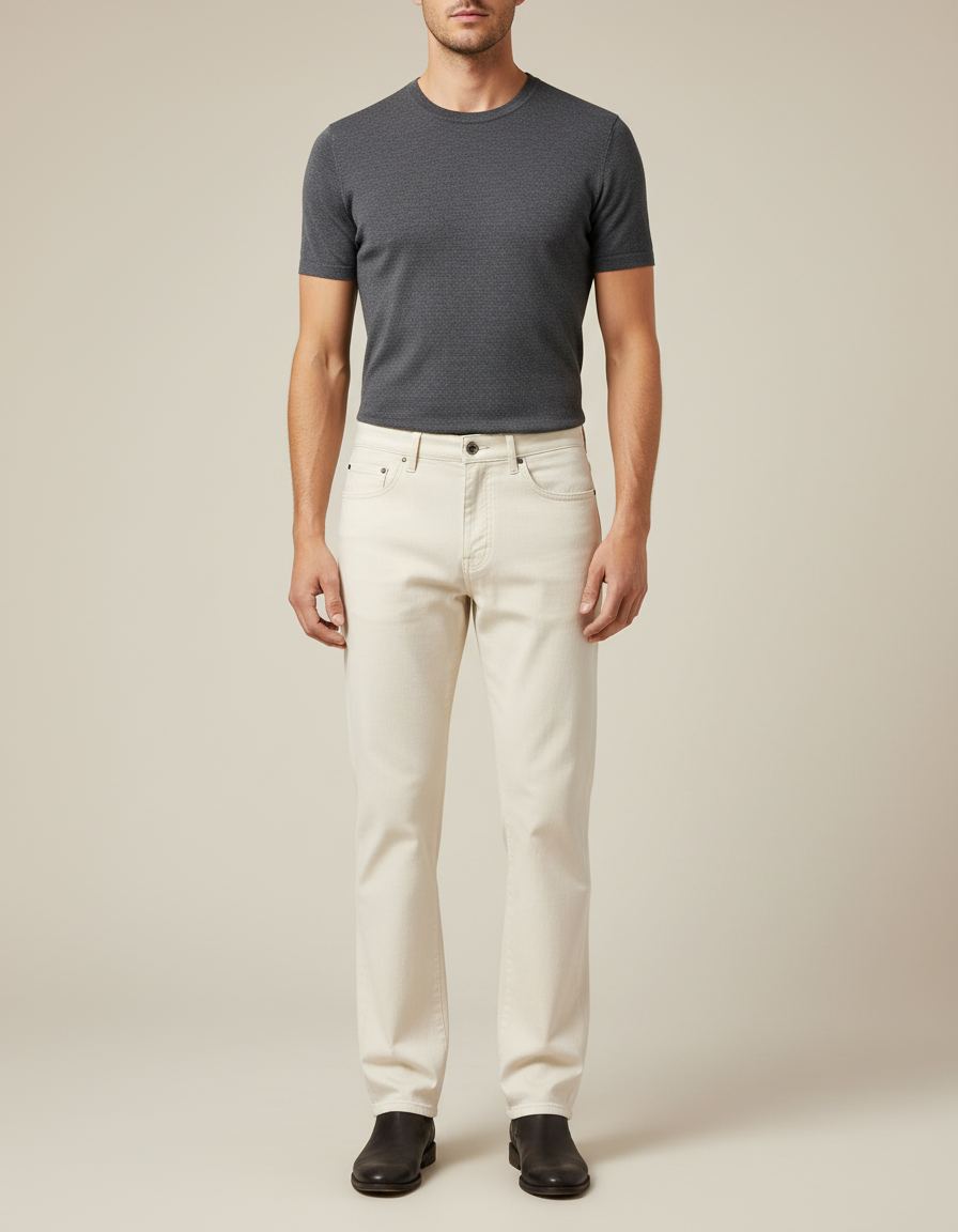 Pantalon Blanc Homme Droit Décontracté Coton Écru - Jean