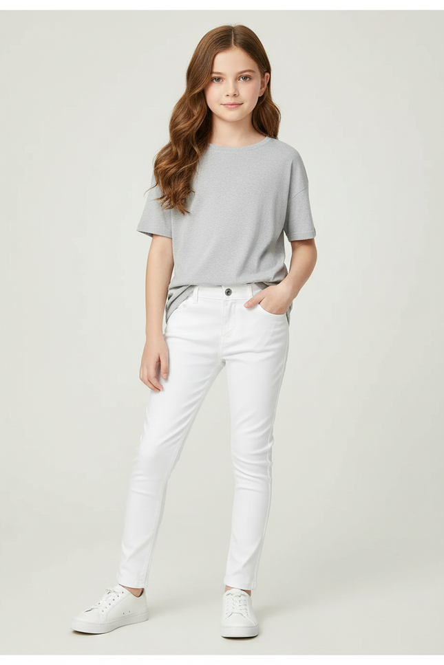 Pantalon Blanc Skinny Coton Fille Décontracté Slim