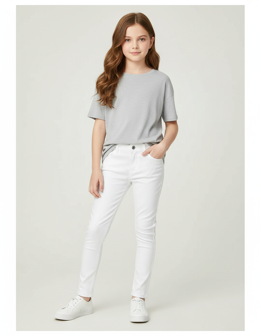 Pantalon Blanc Skinny Coton Fille Décontracté Slim