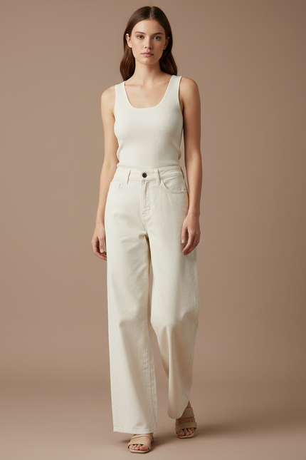 Pantalon Toile Blanc Femme