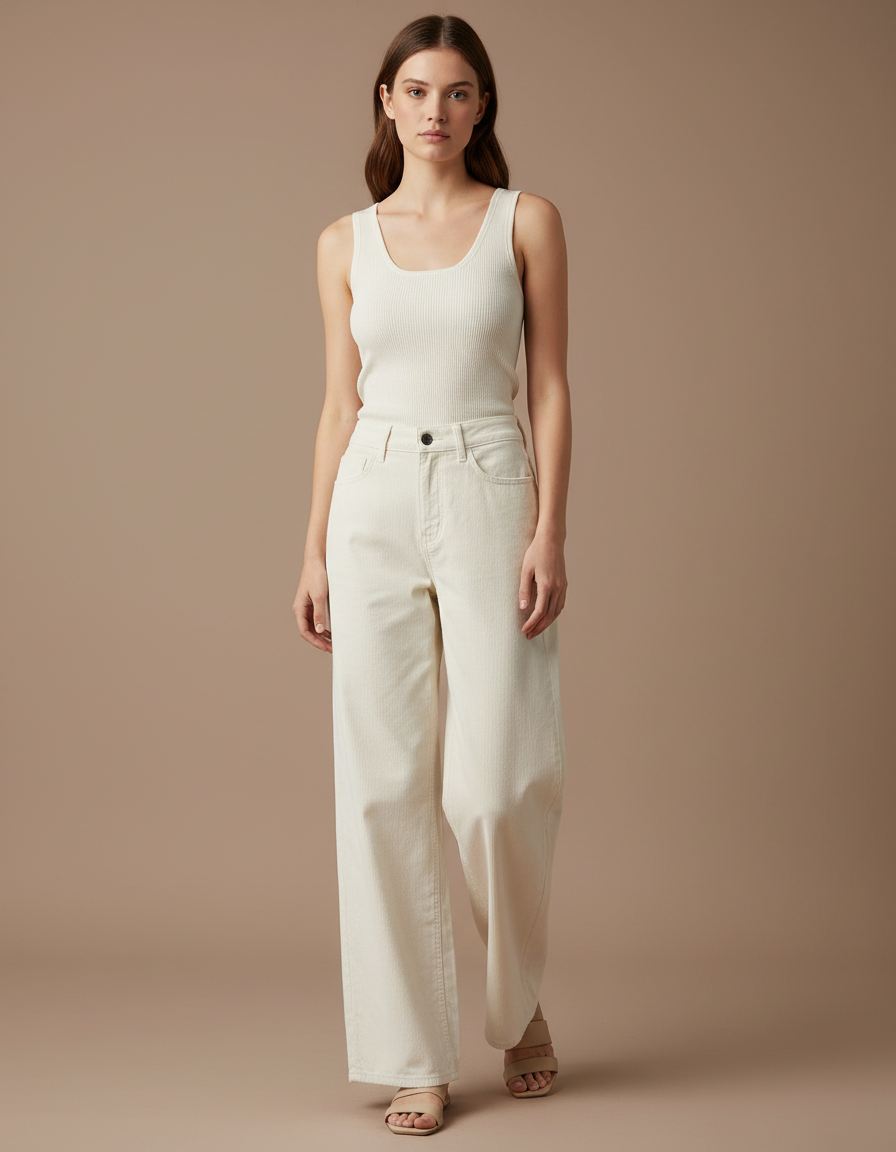Pantalon Toile Blanc Femme