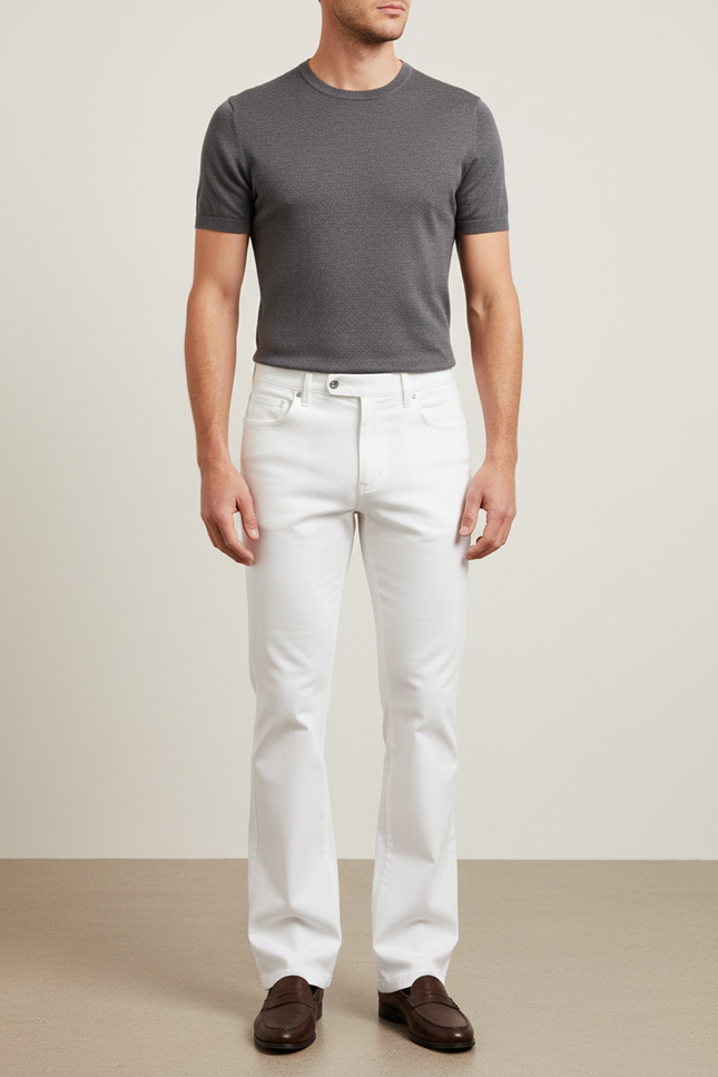 Pantalon Blanc Homme Droit Décontracté Uni - Jean