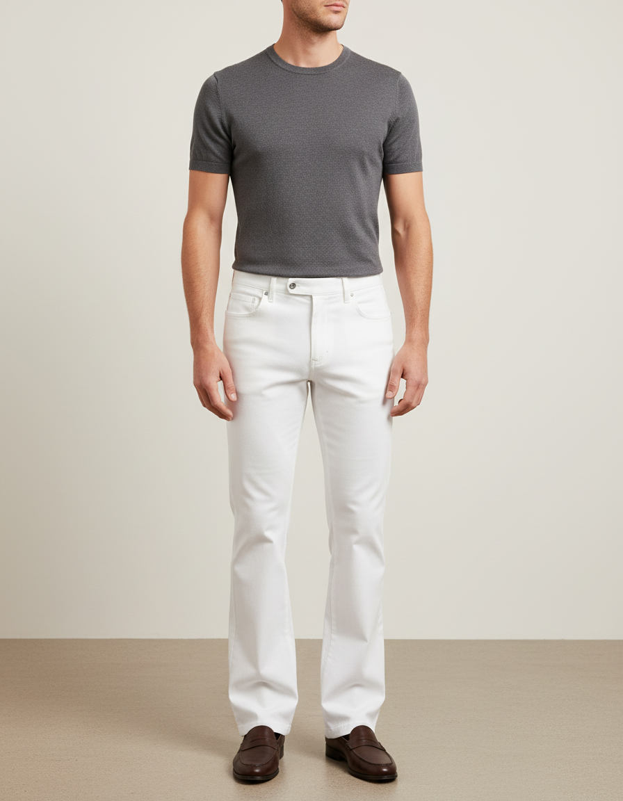 Pantalon Blanc Homme Droit Décontracté Uni - Jean