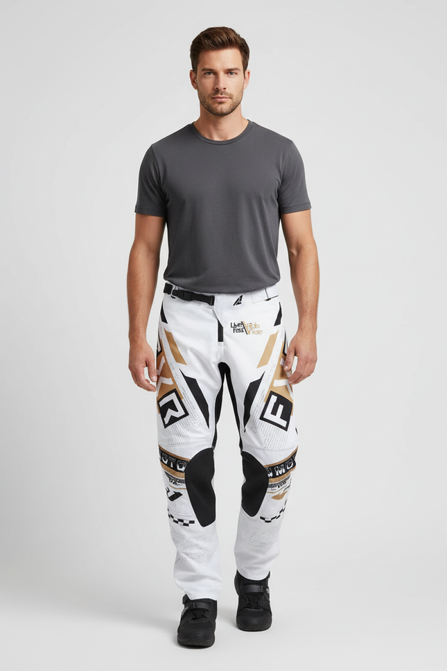 Pantalon Blanc Motocross Homme Racing Gold - Polyester
