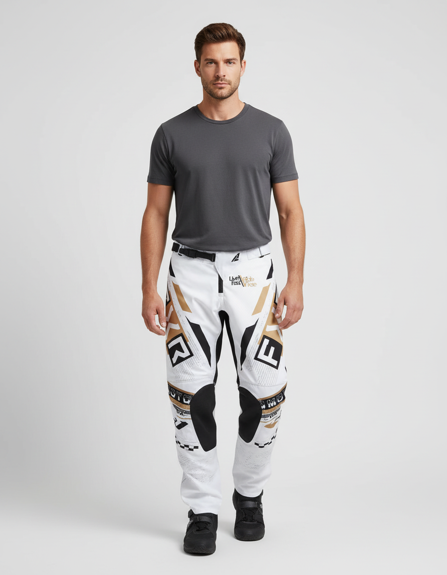 Pantalon Blanc Motocross Homme Racing Gold - Polyester