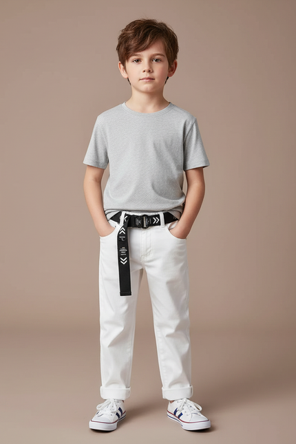 Pantalon Blanc Droit Coton Décontracté Garçon