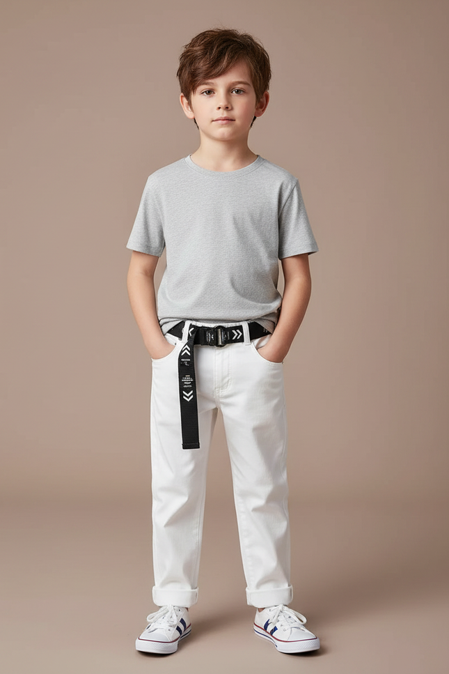 Pantalon Blanc Droit Coton Décontracté Garçon