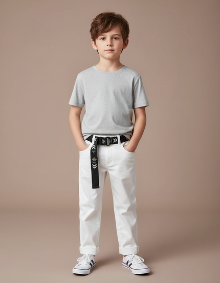 Pantalon Blanc Droit Coton Décontracté Garçon