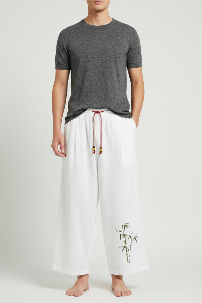 Pantalon Blanc Lin Ample Décontracté Bambou Homme