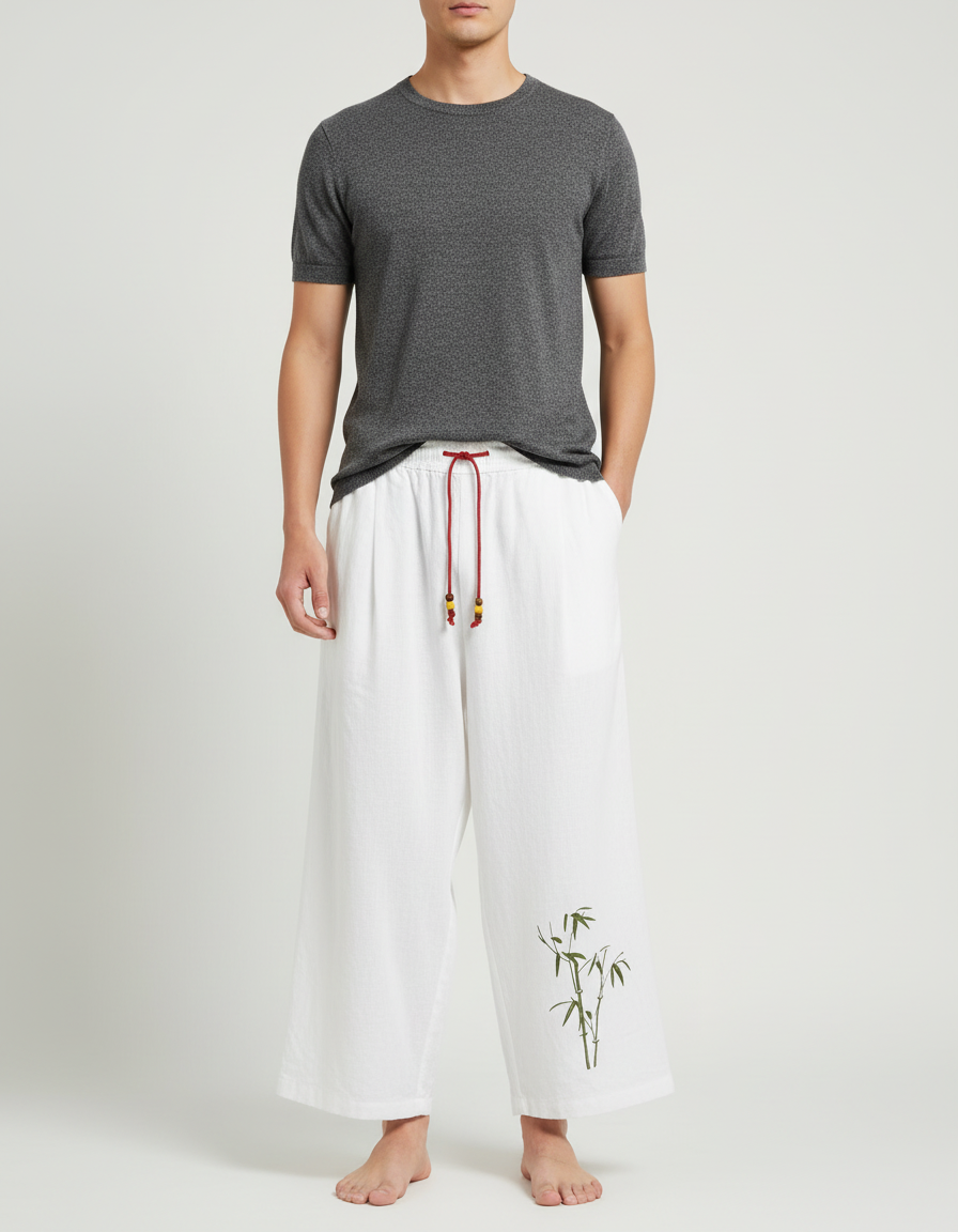 Pantalon Blanc Lin Ample Décontracté Bambou Homme