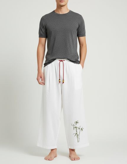 Pantalon Blanc Lin Ample Décontracté Bambou Homme