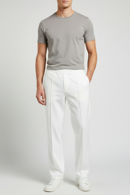 Pantalon Blanc Homme Droit Décontracté Élégant - Polyester