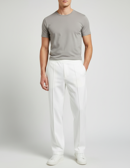 Pantalon Blanc Homme Droit Décontracté Élégant - Polyester