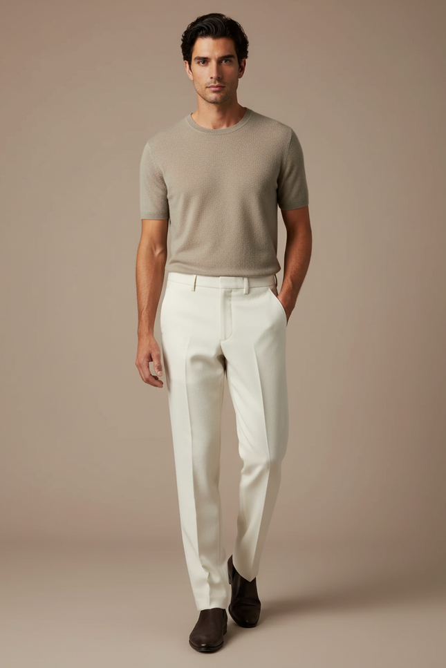 Pantalon Blanc Homme Droit Élégant Formel Laine