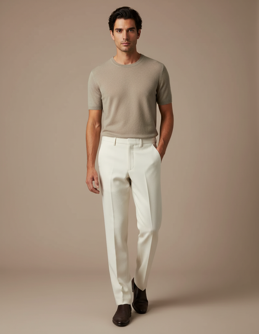 Pantalon Blanc Homme Droit Élégant Formel Laine