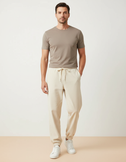 Pantalon Blanc Côtelé Décontracté Ample Homme - Beige Cordé