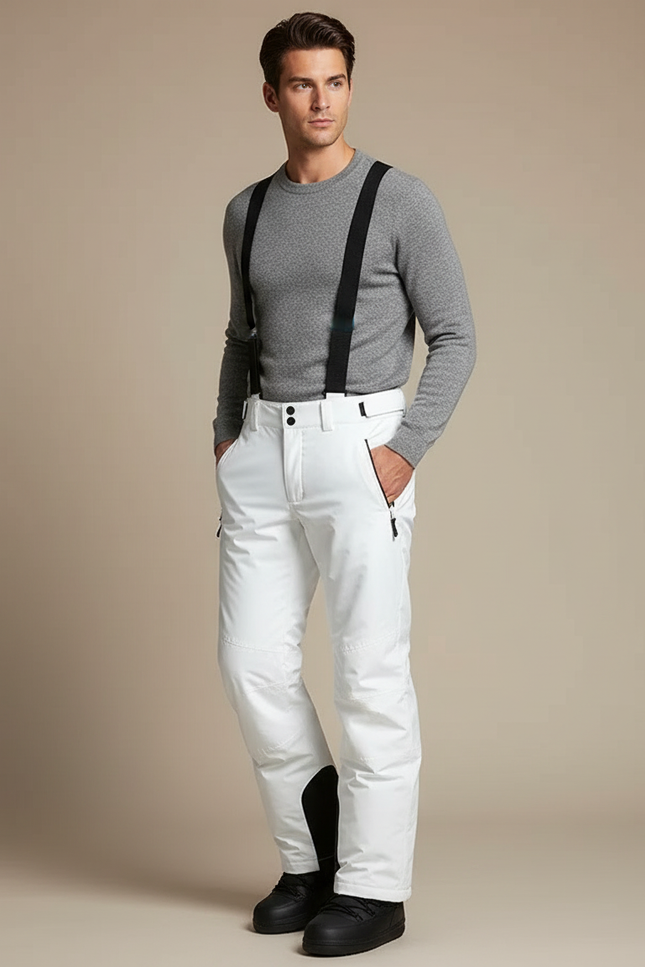 Pantalon Blanc Ski Imperméable Bretelles Homme Coupe-vent - Polyester