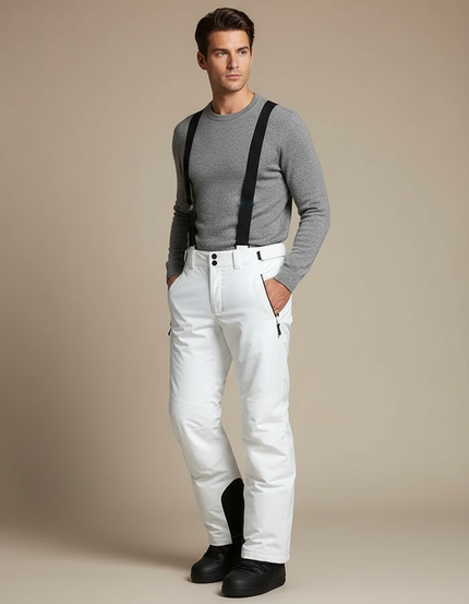 Pantalon Blanc Ski Imperméable Bretelles Homme Coupe-vent - Polyester