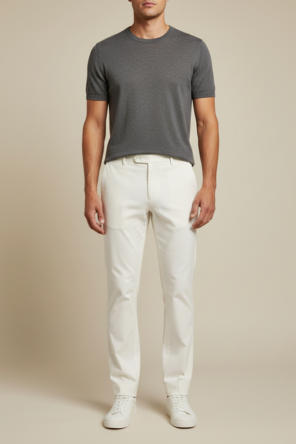 Pantalon Blanc Homme Droit Coton Décontracté Élégant