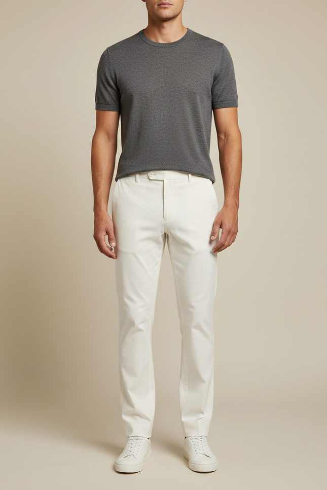 Pantalon Blanc Homme Droit Coton Décontracté Élégant