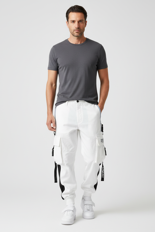 Pantalon Blanc Avec Trait Noir - Coton