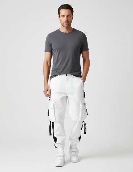 Pantalon Blanc Avec Trait Noir - Coton