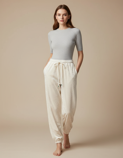 Pantalon Blanc Femme Velours