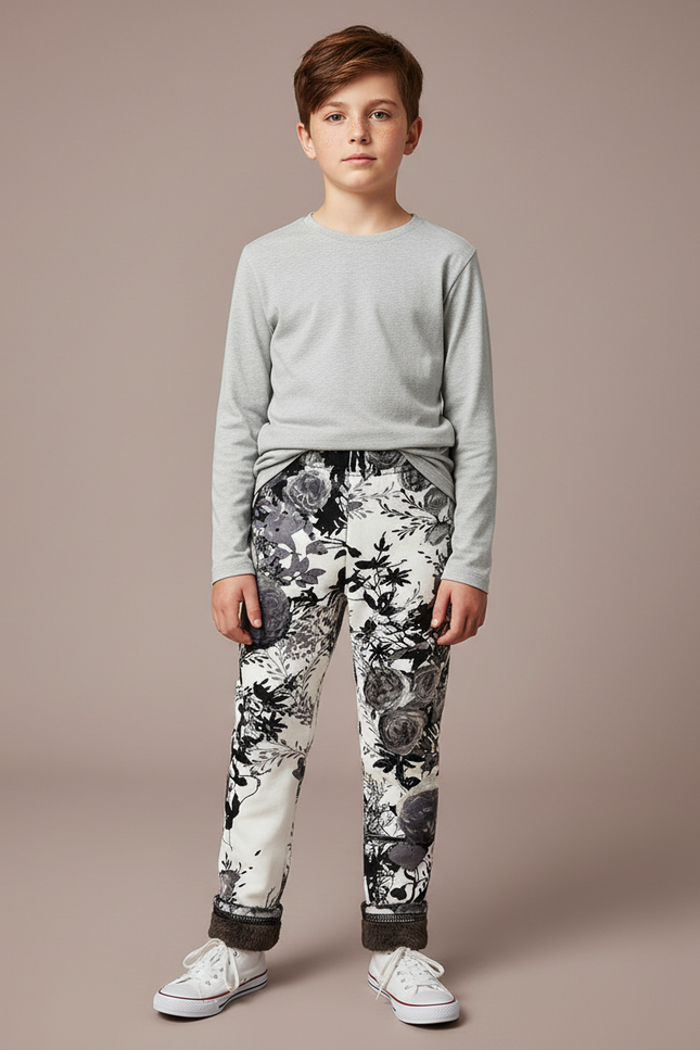 Pantalon Blanc Imprimé Floral Épais Molletonné Enfant