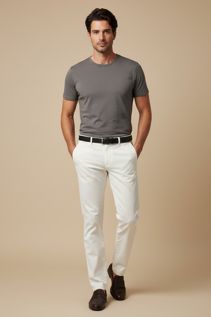 Pantalon Blanc Homme, Slim, Coton, Casual, Élégant