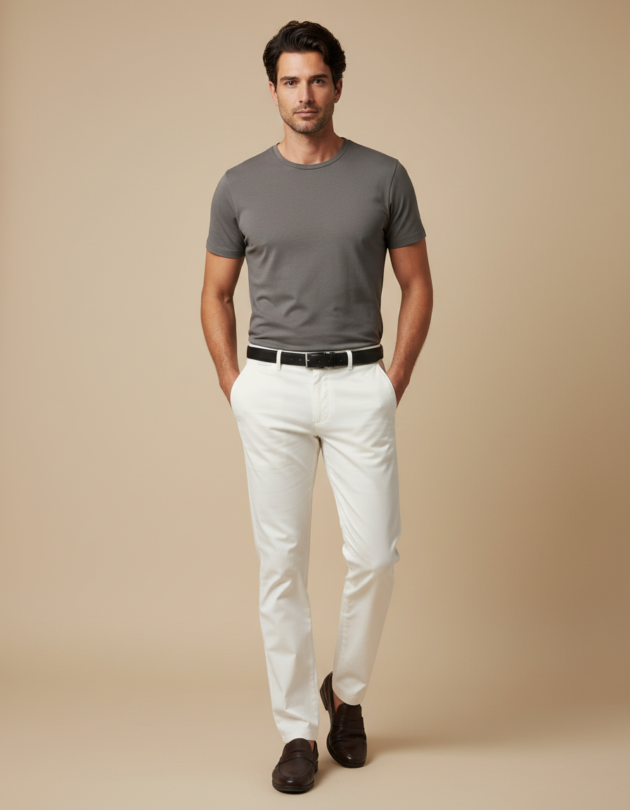 Pantalon Blanc Homme, Slim, Coton, Casual, Élégant