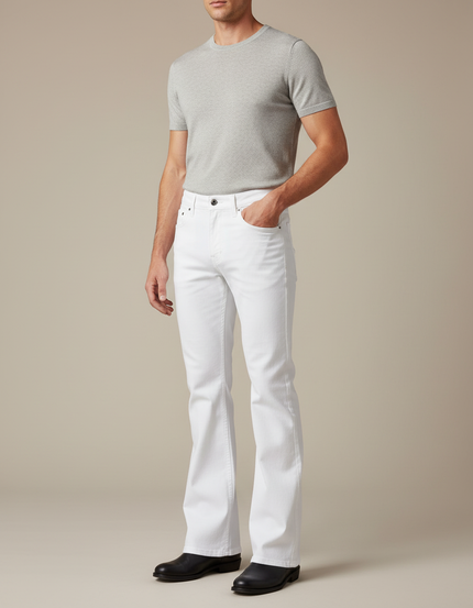 Pantalon Blanc Évasé Coton Vintage Homme Élégant - Jean