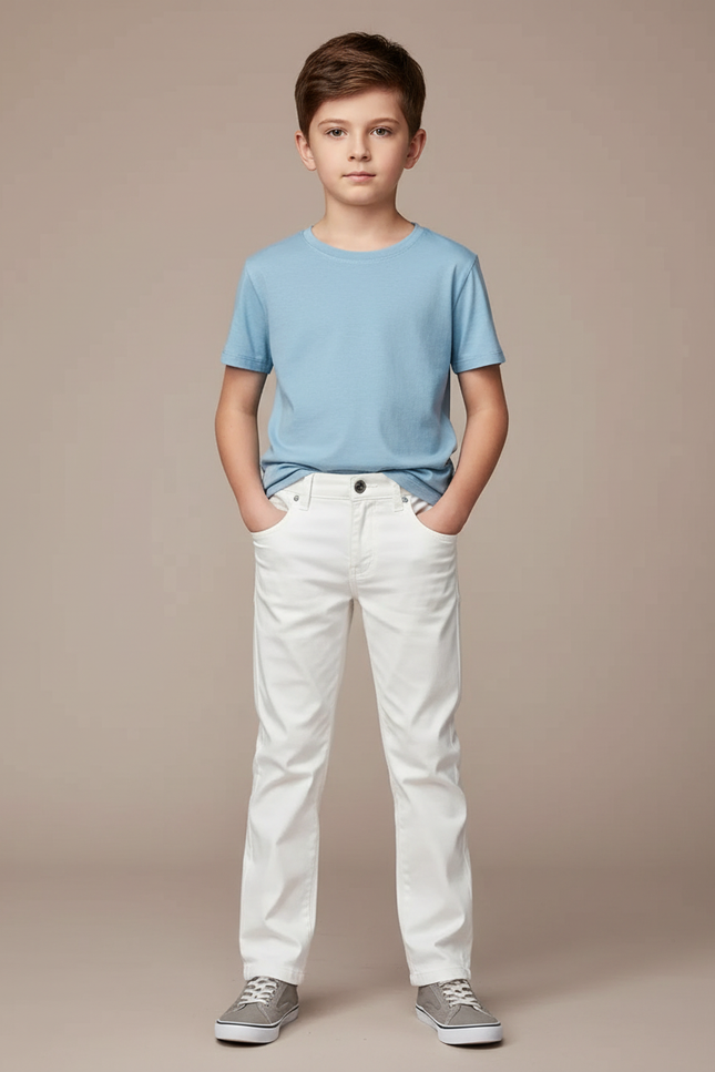Pantalon Blanc Enfant Droit Coton Décontracté