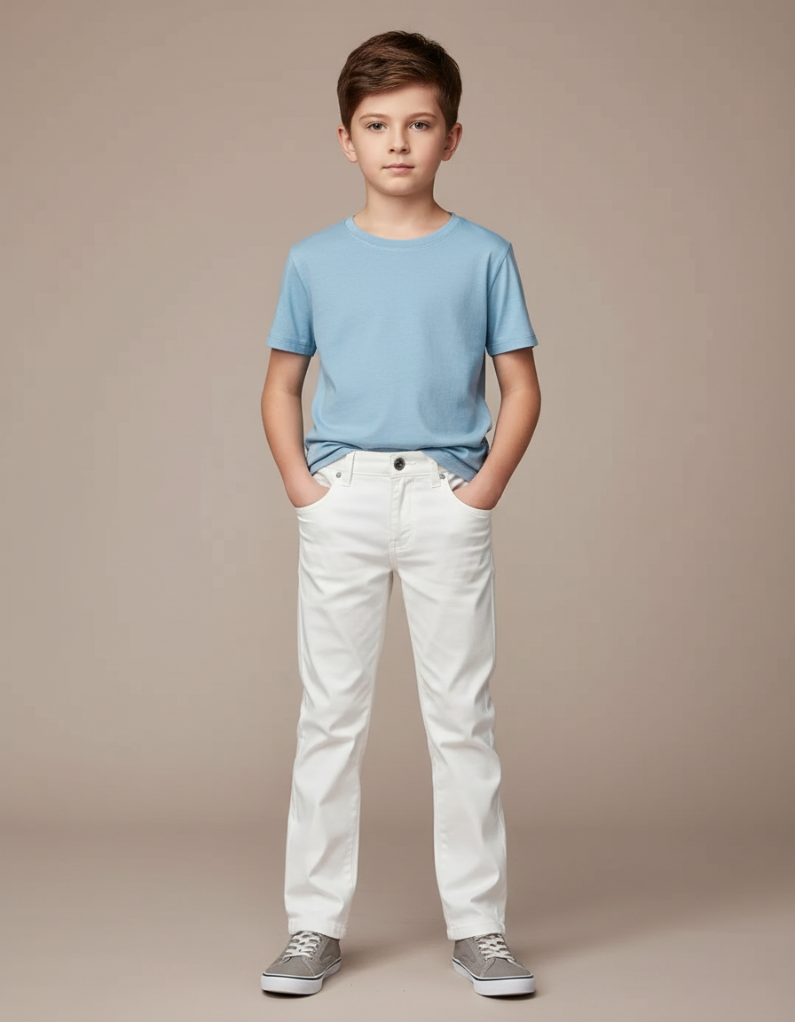 Pantalon Blanc Enfant Droit Coton Décontracté