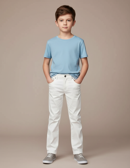 Pantalon Blanc Enfant Droit Coton Décontracté
