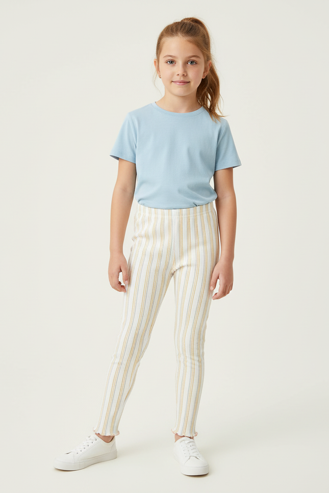 Pantalon Rayé Jaune Et Blanc - Multicolore Maille