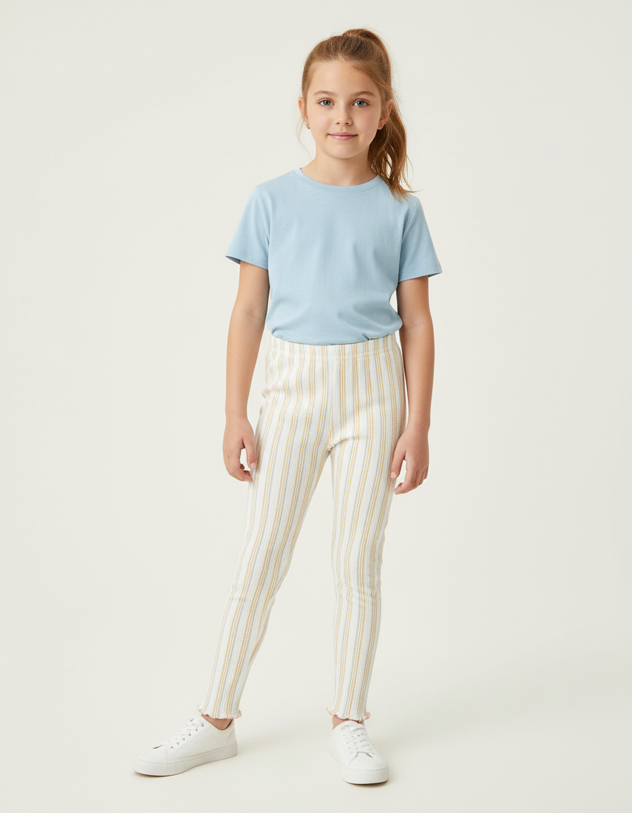 Pantalon Rayé Jaune Et Blanc - Multicolore Maille