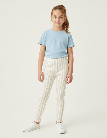 Pantalon Rayé Jaune Et Blanc - Multicolore Maille