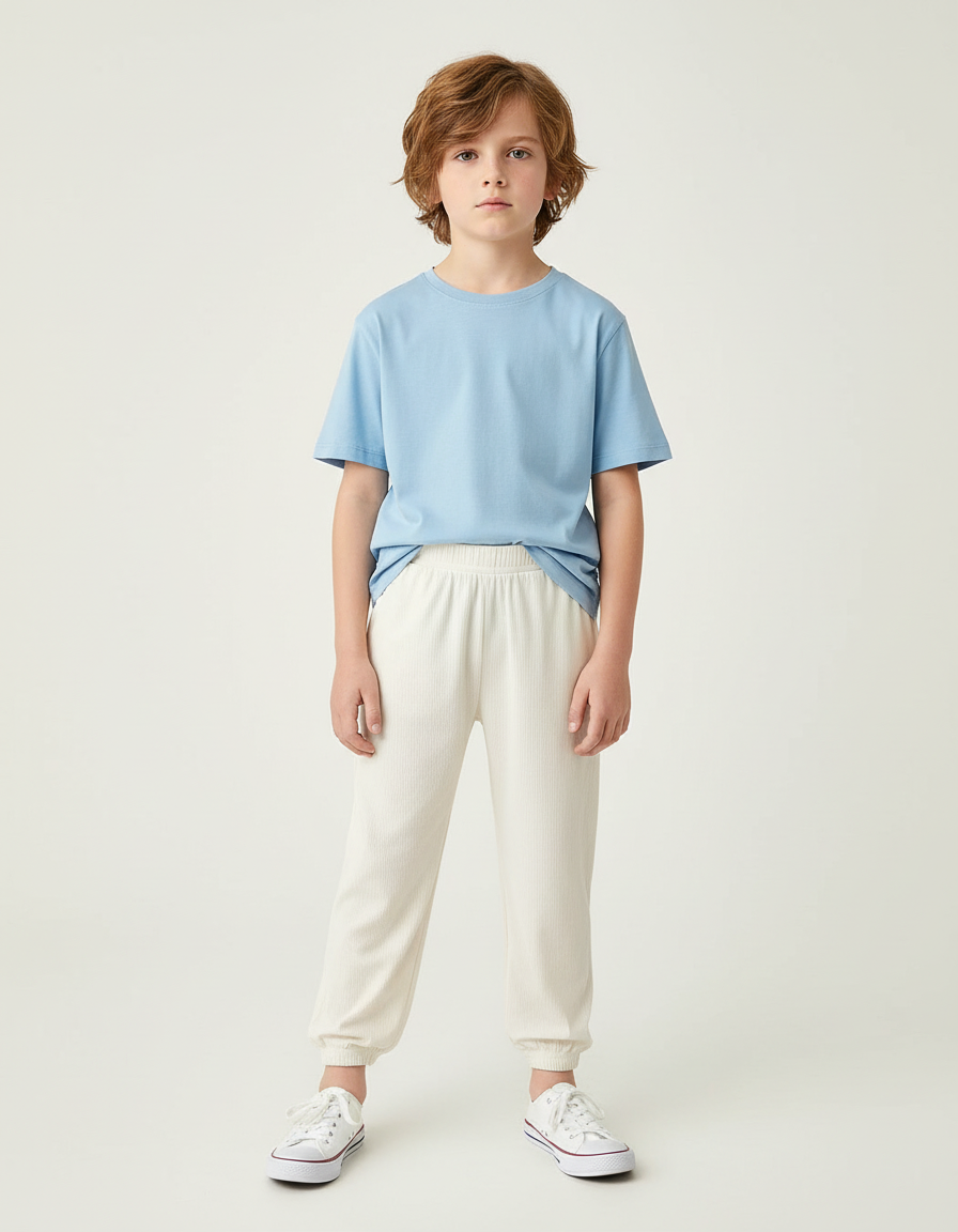 Pantalon Blanc Côtelé Décontracté Enfant Confortable - Cordé
